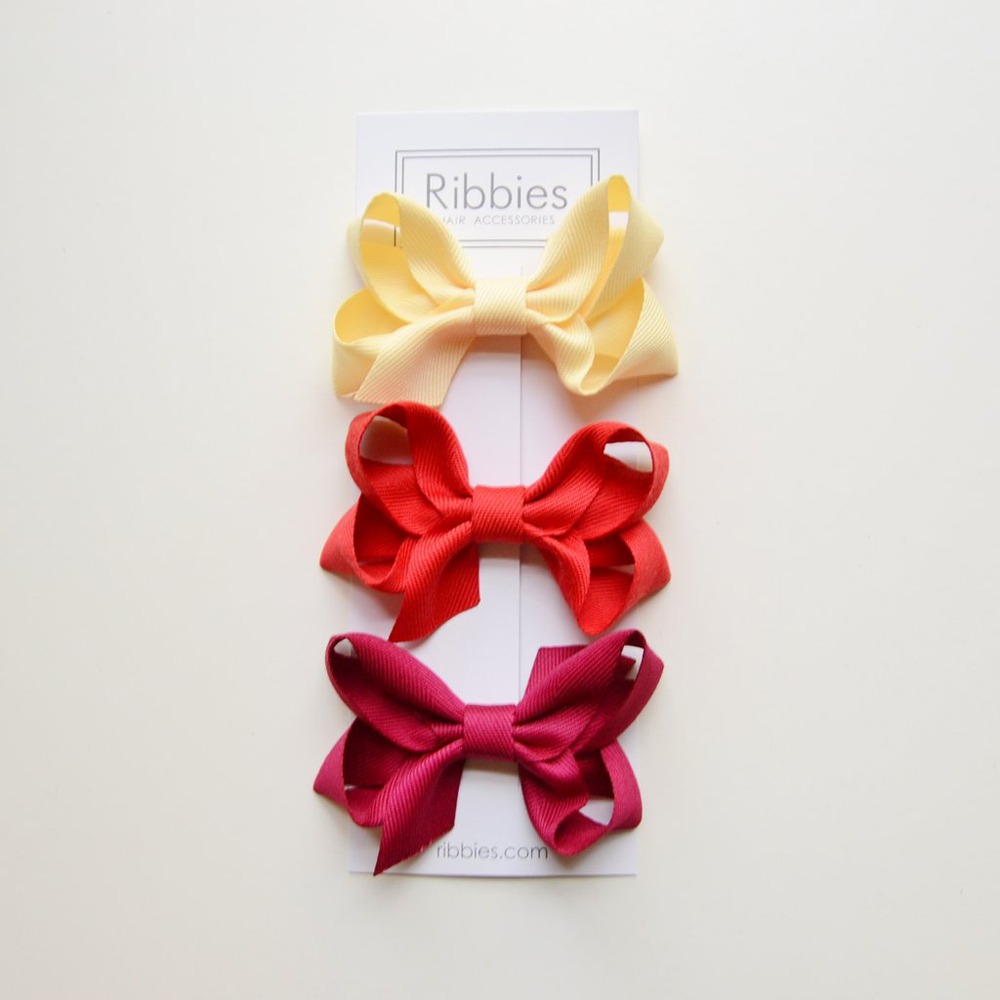 【BeePlay】★英國Ribbies雙層中蝴蝶結3入組(黃紅系列)